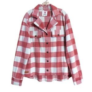 Simply Southern Women's Pink & White Flannel Buffalo Plaid Button Front Shacket